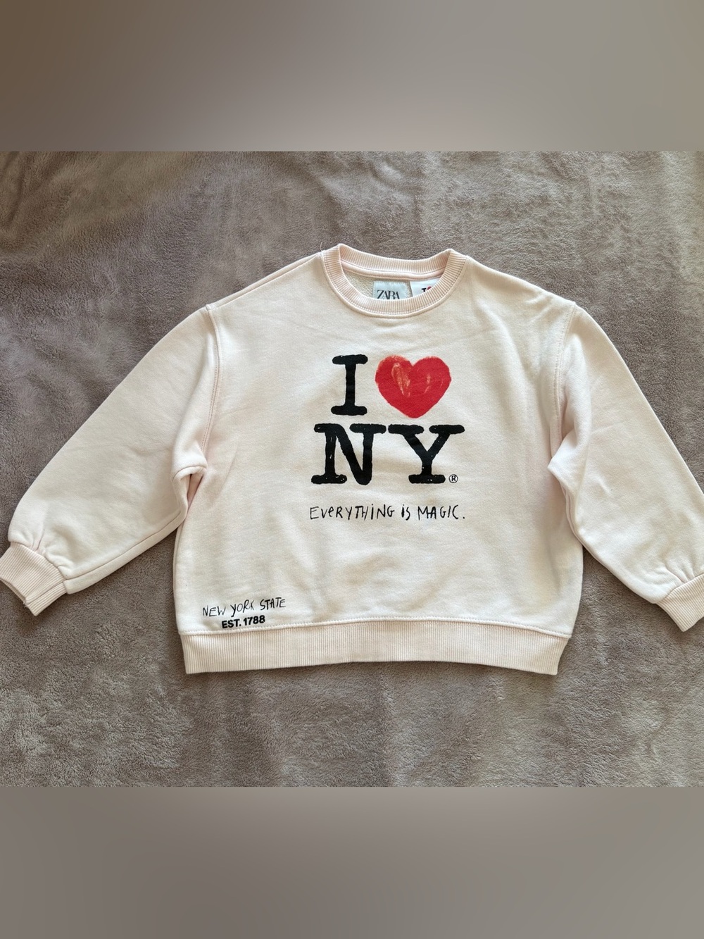 ZARA Girls Pale Pink I ♥ NY Graphic Crewneck Sweatshirt Size 8-9
